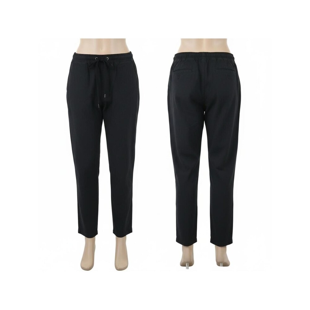 Womens Black Cotton Drawstring Pants Small Petite Casual Comfort
